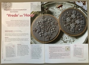 Borduurblad productfoto Patroon Bijzondere kerstornamentjes met kralen vrede en hoop