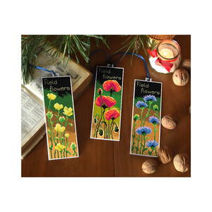 Borduurblad productfoto Borduurpakket Orchidea Boekenleggers op canvas ‘Wilde Bloemen’