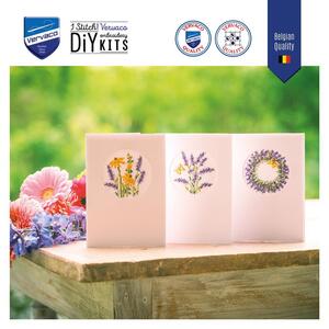 Borduurblad productfoto Borduurpakket Vervaco Wenskaarten 3 stuks ‘Lavendel’